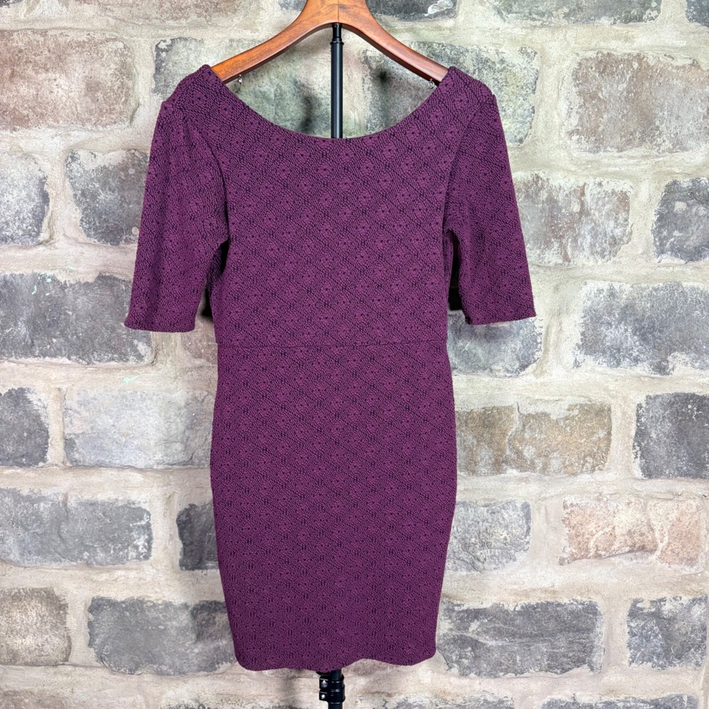 Free People Plumโ Purple Textured Diamond Knit Deep Scoop Back Mini Dress Size M